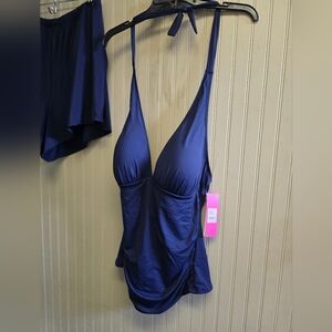 NWT $108 Lilly Pulitzer Bliss Halter Navy Blue Solid Tankini Top Women's Size 16